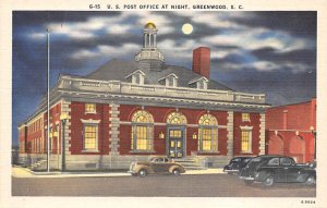 US Post Office at night Greenwood, South Carolina  