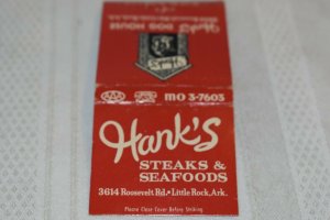 Hank's Steaks & Seafoods Little Rock Arkansas 30 Strike Matchbook Cover