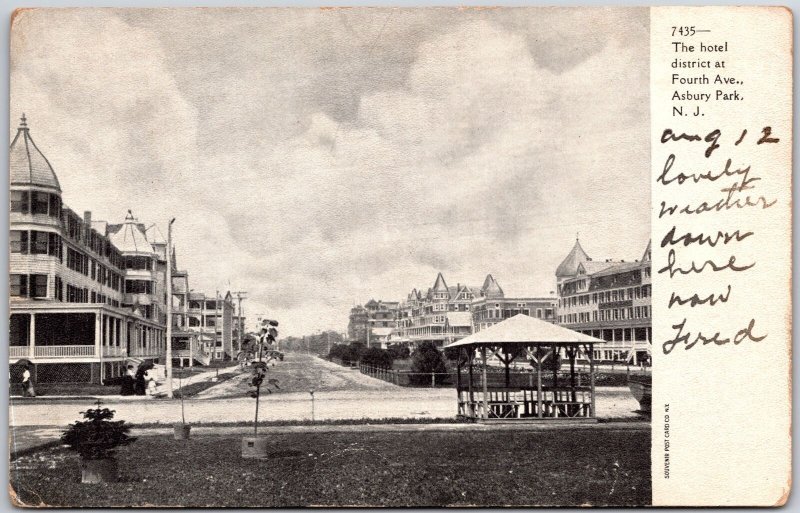 The Hotel District at Fourth Avenue Asbury Park New Jersey NJ Antique Postcard