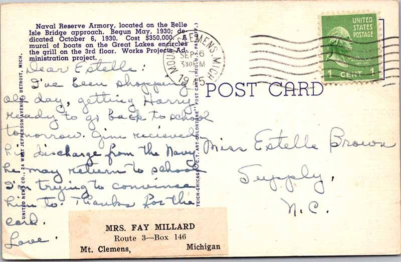 Postcard MILITARY SCENE Detroit Michigan MI AM9839