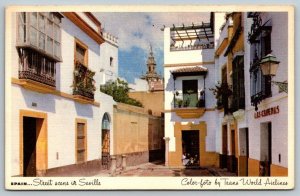 1951  TWA  Trans World Airlines   Spain Street Scene in Seville  Postcard