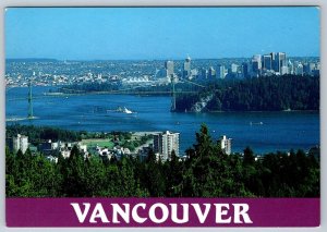 Cruise Ship Under Lions Gate Bridge, Vancouver Skyline British Columbia Postcard