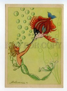 487624 Germany 1946 year painting Mermaid holding fish Lewercuz postcard