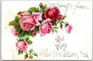 VINTAGE POSTCARD PINK ROSES GREETINGS FROM NEW WINDSOR MARYLAND 1910s