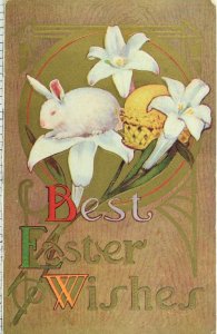 Circa 1910 Easter Bunny Lillies Embossed Vintage Postcard P54