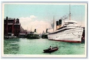 c1910's Along The River Steamer Boat Buffalo New York NY Antique Postcard 
