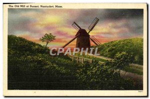 Old Postcard The Old Mill at Sunset Nantucket Mass