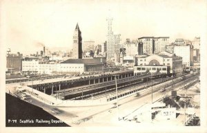 RPPC Railway Depots SEATTLE, WA Railroad Stations c1940s Vintage Postcard