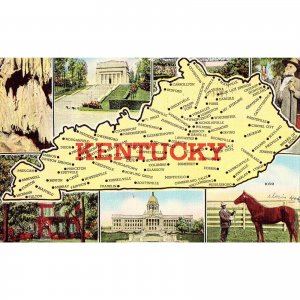 Linen Map Postcard -Kentucky