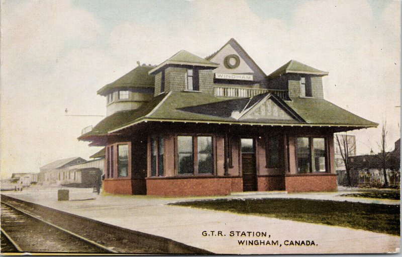 GTR Station Wingham ON Ontario Grand Trunk Railway Postcard F42