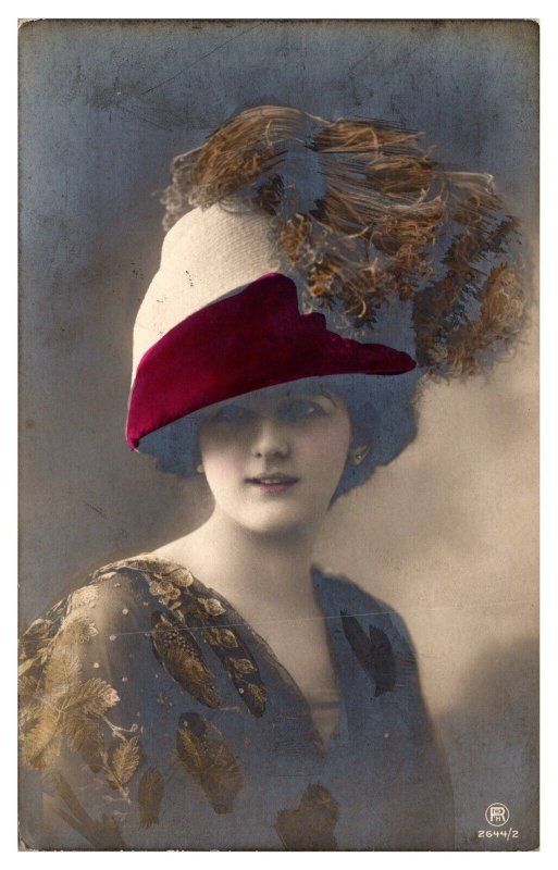 1911 Hand Tinted RPPC Featuring a Pretty Lady with Red Feathered Hat - Belgium