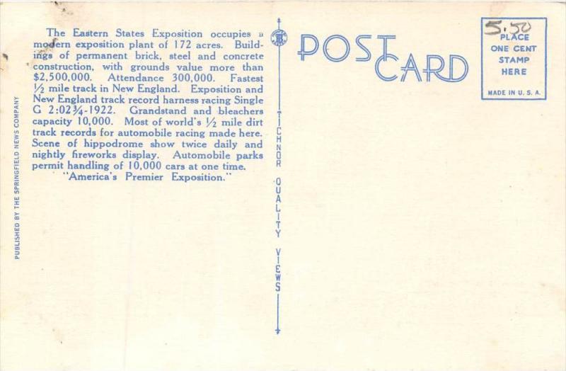 12876  MA  Springfield 1930's    Eastern States Exposition  Race Track a...