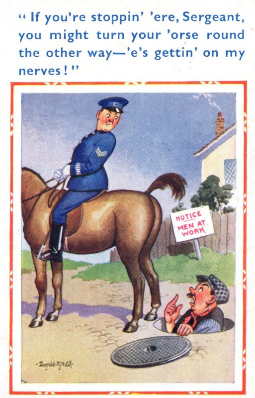 Policeman Manhole Man At Work Vintage Comic Postcard