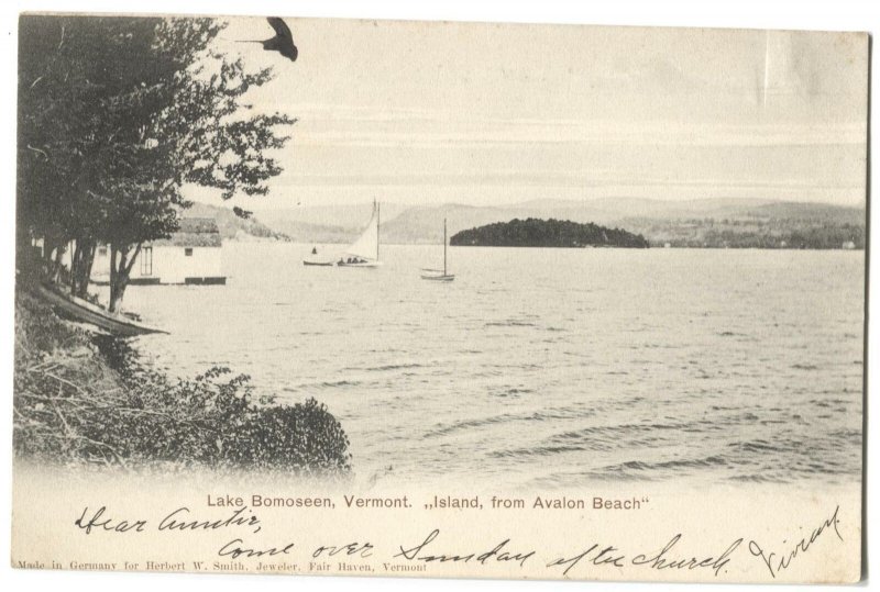 Postcard Lake Bomoseen Vermont Island from Avalon Beach VT