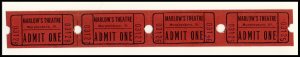 4- Marlow's Movie Theatre 'Admit One' Tickets, Murphysboro, Il...