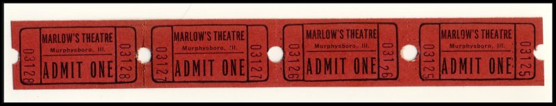 4- Marlow's Movie Theatre 'Admit One' Tickets, Murphysboro, Il...