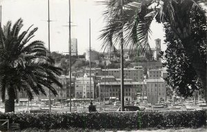 Sailing boats navigation themed postcard France Cannes pier harbour yachts tower