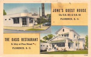 D51/ Florence South Carolina SC Postcard Linen 2View Jones Guest House Oasis