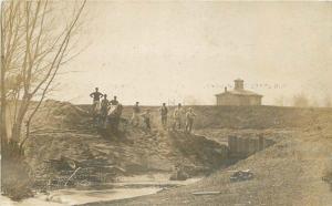 C-1910 Occupation Workers Constructing Small Dam RPPC real photo postcard 2155