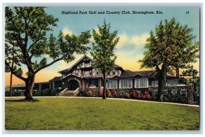 Birmingham Alabama Postcard Highland Park Golf Country Club 1940 Vintage Antique