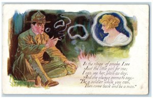 c1910's Soldier Cigarette Smoking Pretty Girl Romance Unposted Antique Postcard