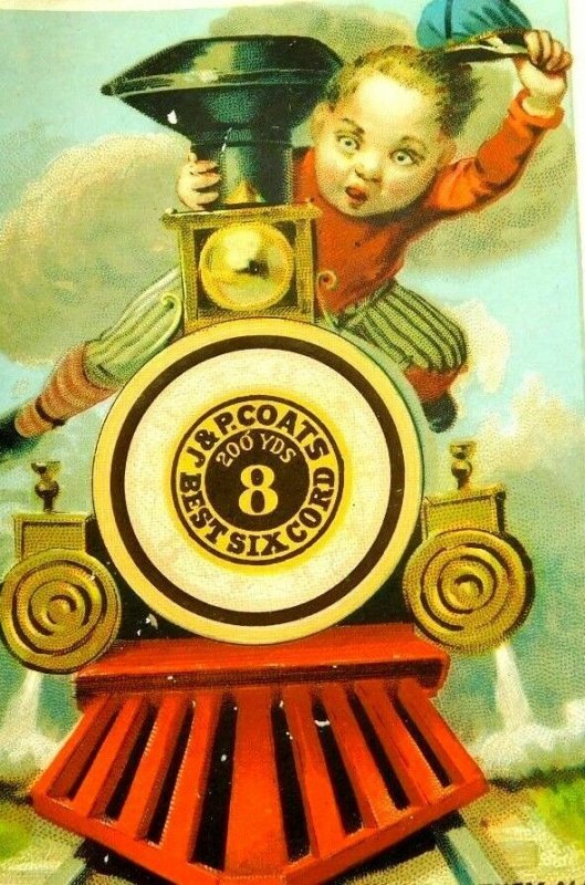 J & P Coats Six Cord Spool Cotton, Boy Train Railroad Locomotive C2