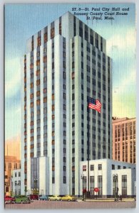 St Paul Minnesota~City Hall & Ramsey County Court House~PM 1951~Linen Postcard