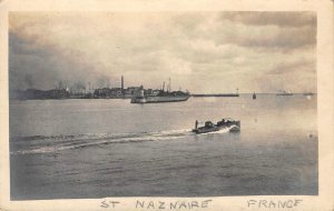 RPPC Saint-Nazaire, France Boat, Lighthouse 1910s Vintage Photo Postcard