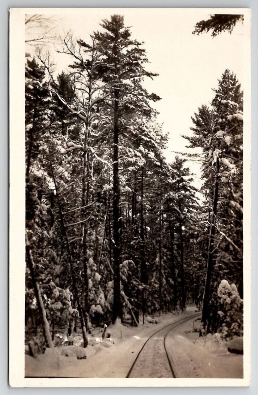 RPPC The Rails Through Snow Covered Forest Real Photo Postcard Y26