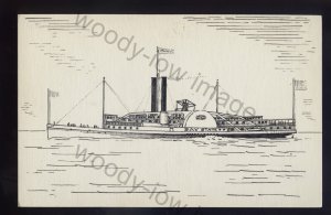 pen037 - Original Pen & Ink Postcard - USA Paddle Steamer - Bay State of 1847