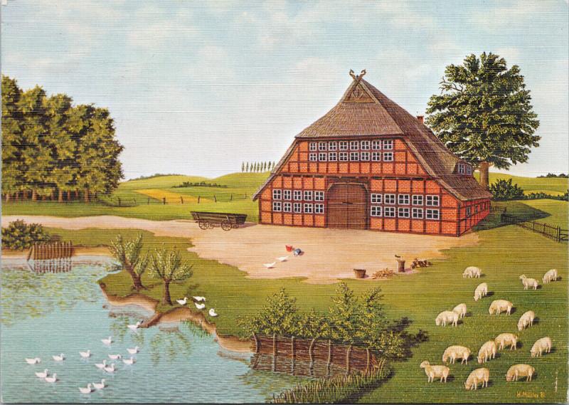 Westfalen-Hof Westphalian Farm Scene Germany c1984 H. Muller Art Postcard D59