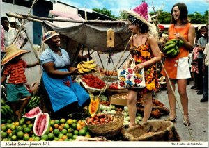 VINTAGE CONTINENTAL SIZE POSTCARD MARKET SCENE IN JAMAICA WEST INDIES 1973