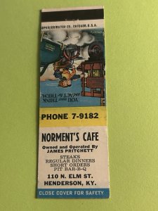 Matchbook Cover NORMENT'S CAFE Henderson, Kentucky MB180