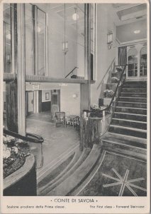 Postcard Ship Conte di Savoia First Class Forward Staircase