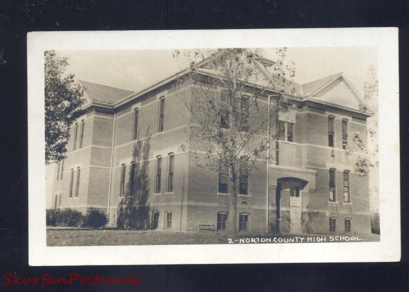 RPPC NORTON KANSAS COUNTY HIGH SCHOOL BUILDING RPO CANCEL REAL PHOTO POSTCARD