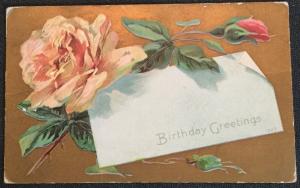 Postcard Used “Birthday Greetings” embossed Flower LB