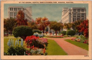 Canada The General Hospital From Alexandra Park Winnipeg Linen Postcard 09.99