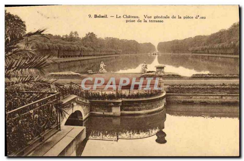 Old Postcard Beloeil Chateau Water Piece Generale View from the terrace