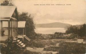 Artvue 1920s Camps Wilson Pond Dam Greenville Maine postcard 2663