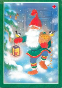 Finland New Year & Christmas greetings Red Cross postcard luck dwarf caricature