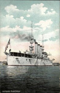 U.S. Battleship Rhode Island Flying American Flag c1910 Vintage Postcard