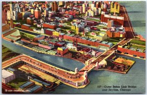 VINTAGE POSTCARD OUTER DRIVE LINK BRIDGE AND SKYLINE AERIAL VIEW CHICAGO