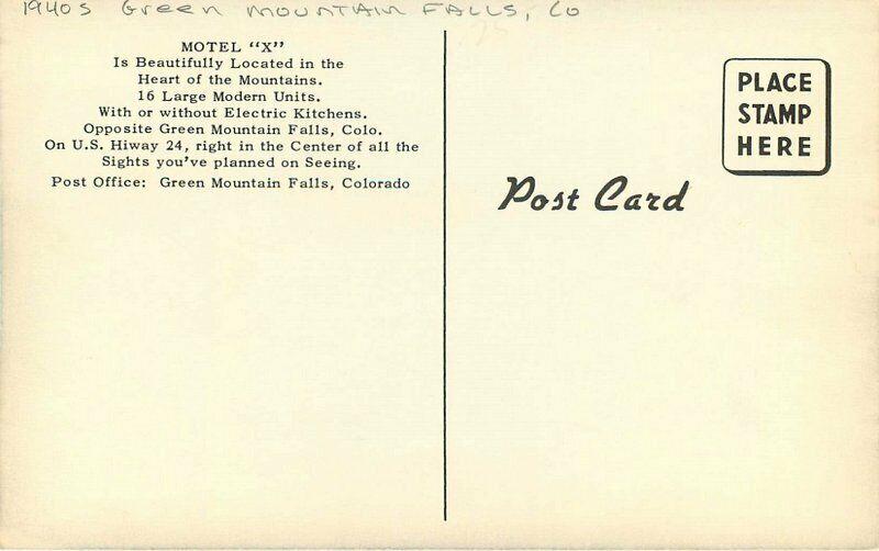Autos Green Mountain Falls Colorado Motel X roadside 1940s Postcard 3174