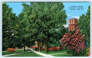 ANGOLA, Indiana IN ~ Campus Scene TRI STATE COLLEGE ca 1940s Linen Postcard