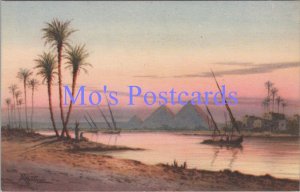 Egypt Postcard - Sunset on The Nile Near The Pyramids of Giza  RS37795