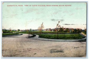 1913 Somerville MA, View Of Tufts College From Powder House Square Postcard