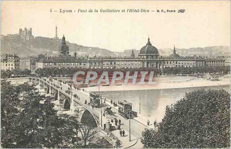 Postcard Old Lyon Guillotiere Bridge and the Hotel Dieu Tram