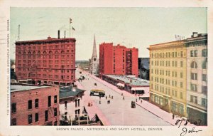 Postcard CO Denver Colorado-Brown Palace-Metropole-Savoy Hotels-Antique 1907 C2