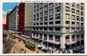 Madison And State Streets Chicago Illinois Vintage Postcard C160