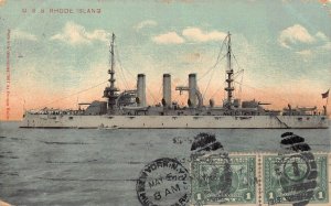 USS RHODE ISLAND MILITARY SHIP NEW YORK TO PERU 397 STAMP POSTCARD EXCHANGE 1913